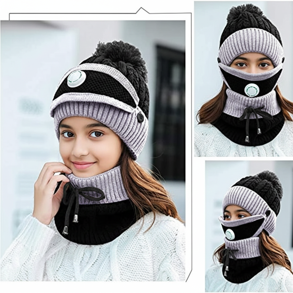 Unisex Winter Knit Beanie Cap Hat Neck Warmer Scarf