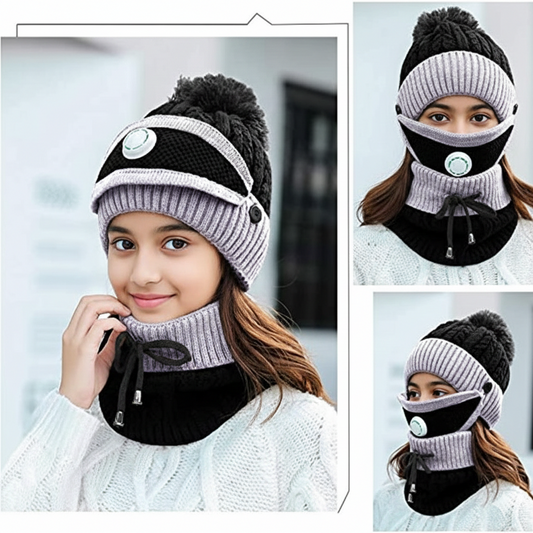 Unisex Winter Knit Beanie Cap Hat Neck Warmer Scarf