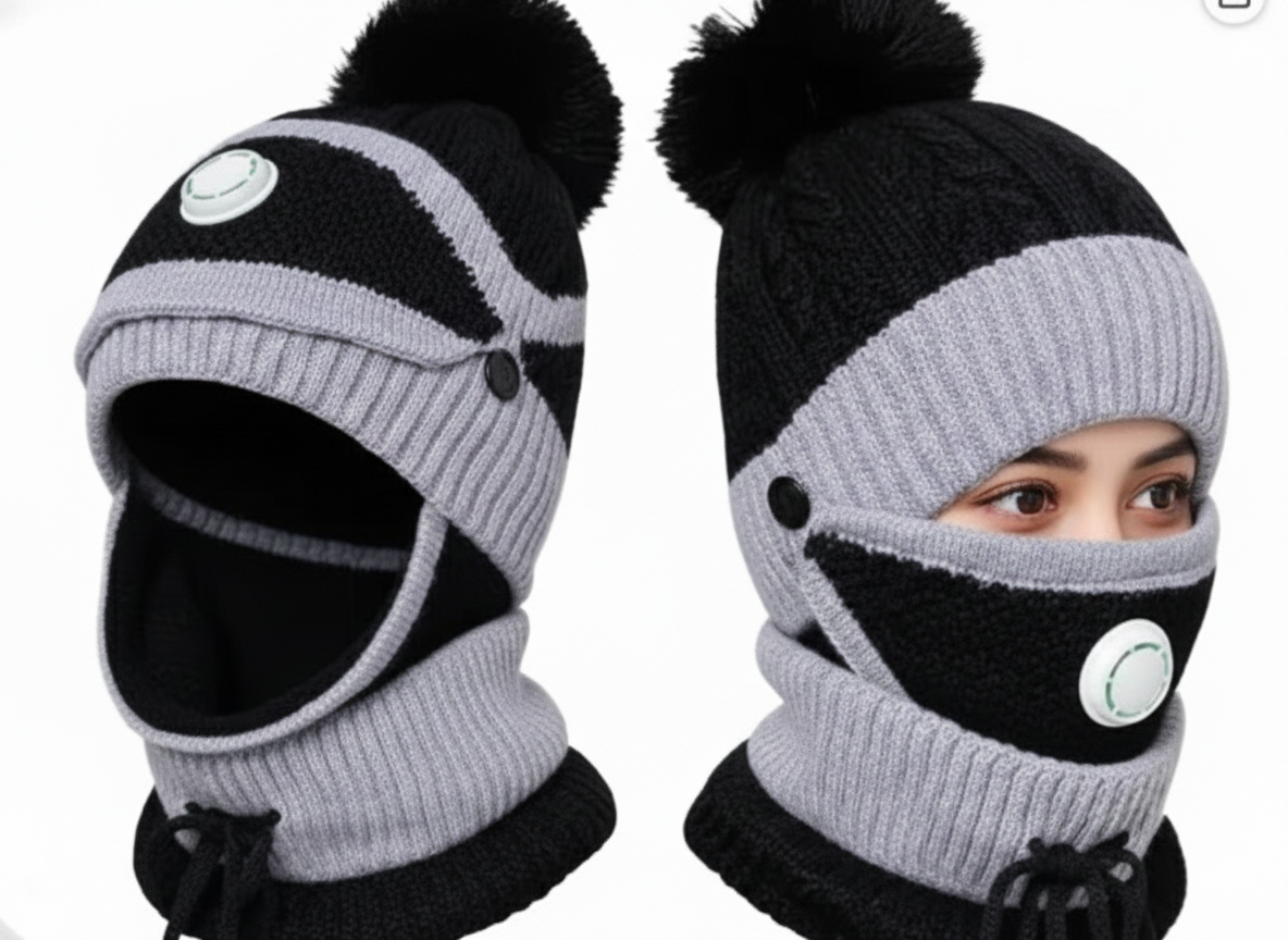 Unisex Winter Knit Beanie Cap Hat Neck Warmer Scarf