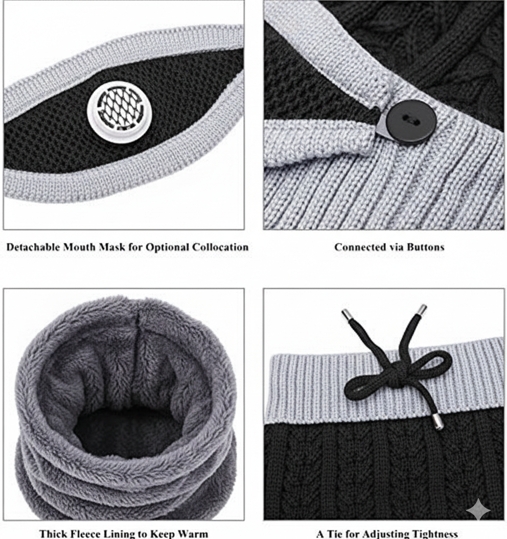 Unisex Winter Knit Beanie Cap Hat Neck Warmer Scarf